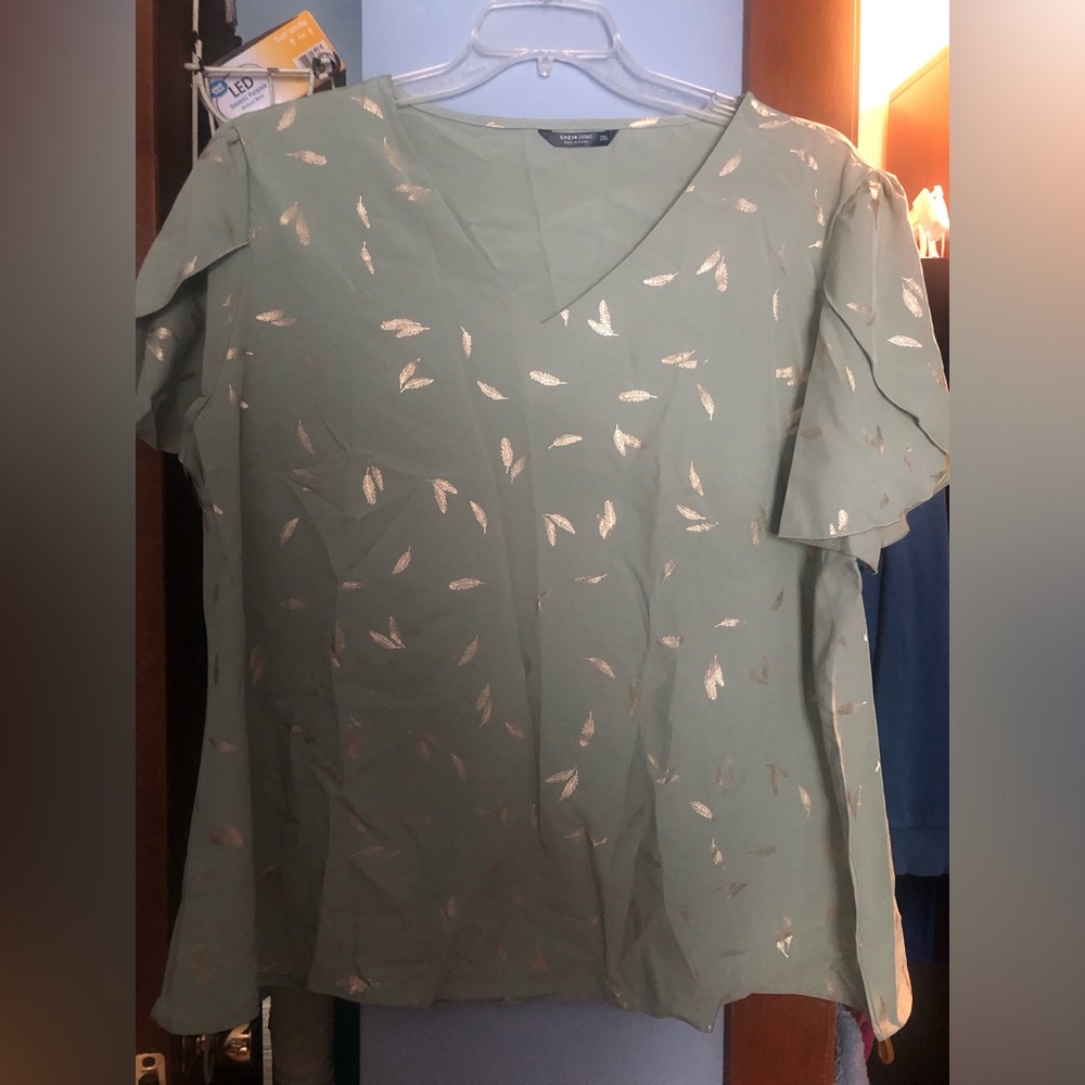 SHEIN Gray Ruffled Blouse with Pink Accents